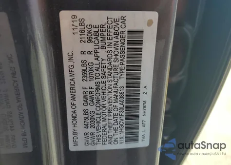 2020 Honda Accord Sport z USA, uszkodzony, nr VIN 1HGCV1F30LA038513